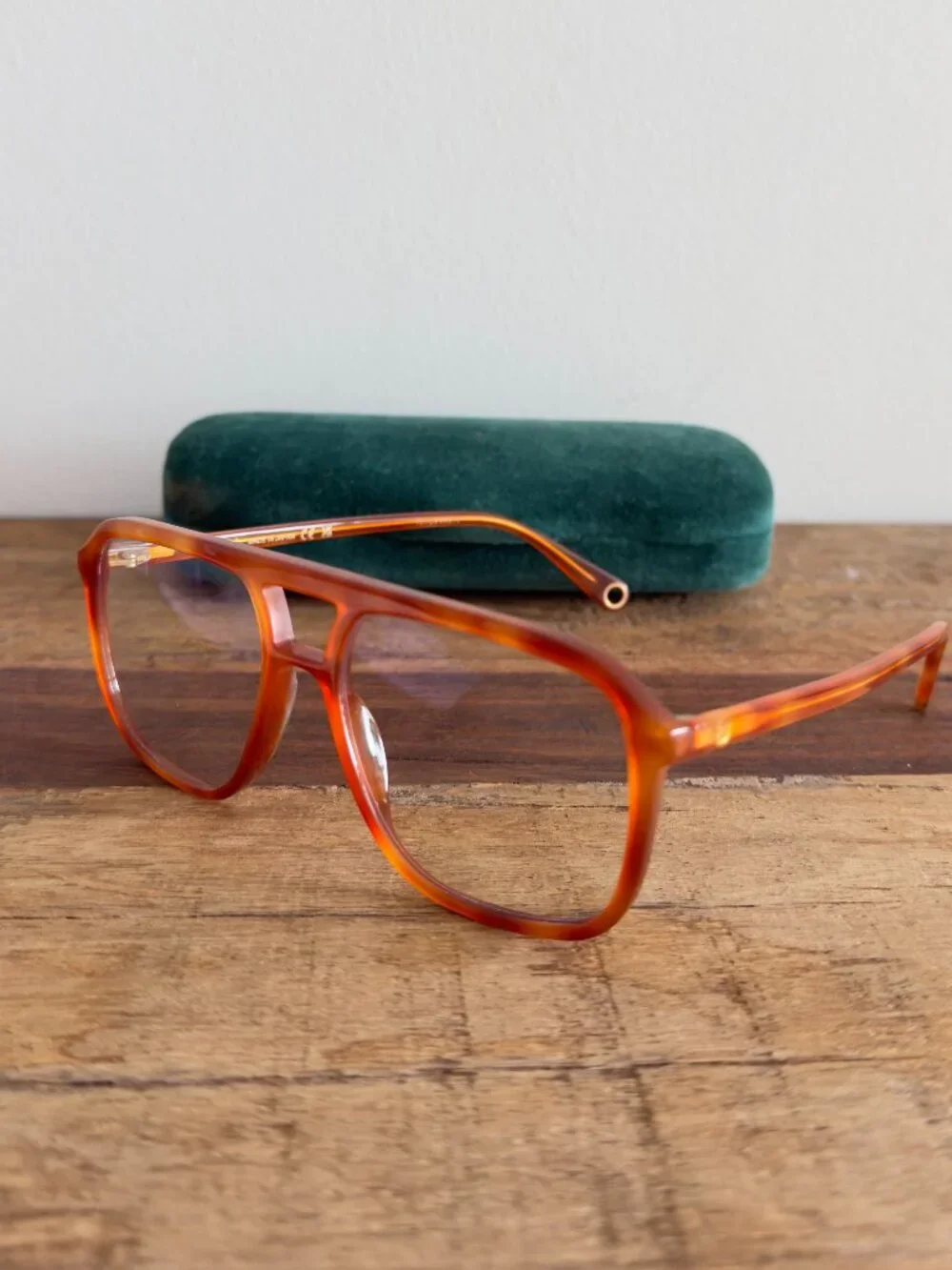 Gucci GG1078O Tortoise Orange Pilot Glasses with Blue Light/UV block